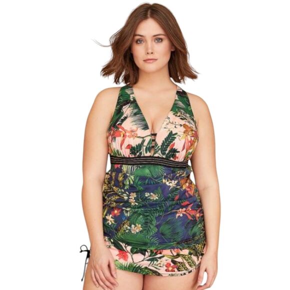 Lane Bryant Cacique floral underwire tankini swimsuit Top size 42ddd - Picture 1 of 13